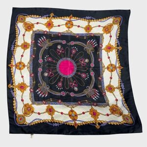 Vintage 90's Jewelry Print Scarf Jewels Square Art to Wear Business Office